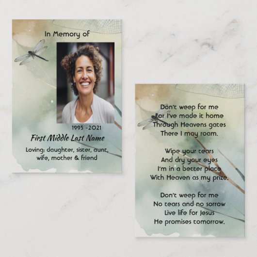 Christian Memorial Keepsake Dragonfly Business 名刺 (正面/裏面)