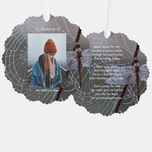 Christian Memorial Keepsake Dragonfly Dewdrops オーナメントカード (正面/裏面)