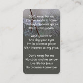 Christian Memorial Keepsake Dragonfly Dewdrops 名刺 (裏面)