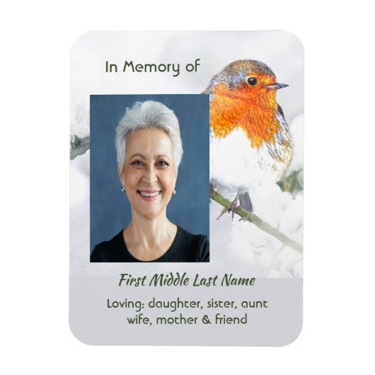 Christian Memorial Keepsake English Robin Bird マグネット (縦)
