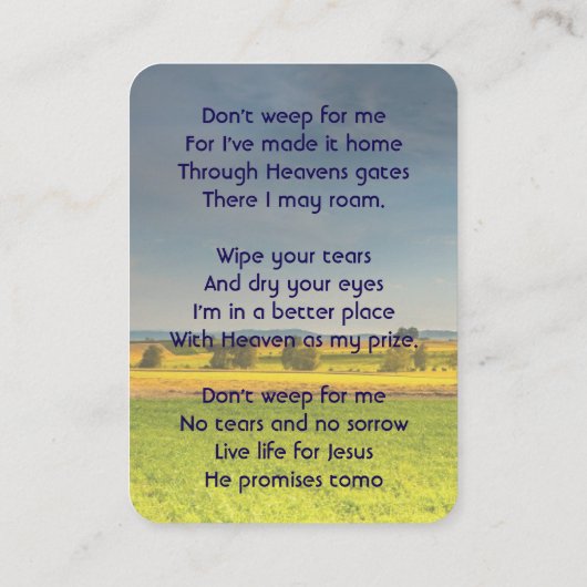 Christian Memorial Keepsake Farm Crop Prairie 名刺 (裏面)