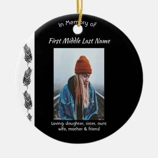 Christian Memorial Keepsake Feather Tribal Boho  セラミックオーナメント (正面)