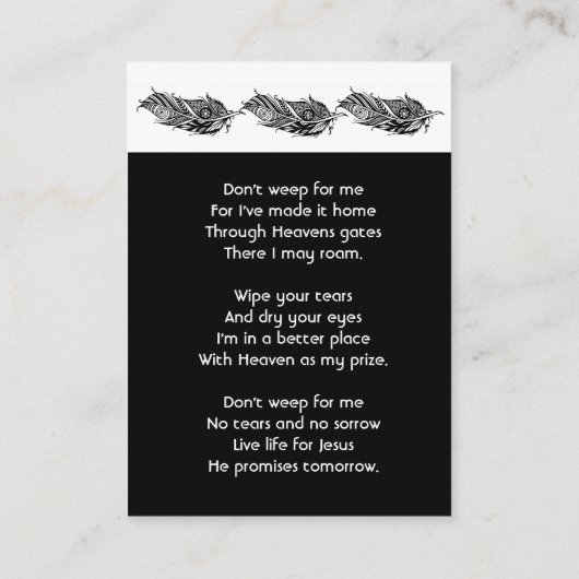 Christian Memorial Keepsake Feather Tribal Boho 名刺 (裏面)