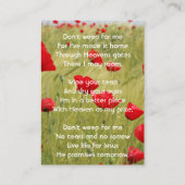 Christian Memorial Keepsake Field of Red Poppy コーリングカード (裏面)