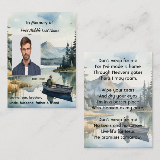 Christian Memorial Keepsake Fishing Lake in Boat コーリングカード (正面/裏面)