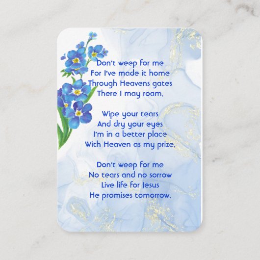 Christian Memorial Keepsake Forget me Not" Flowers 名刺 (裏面)