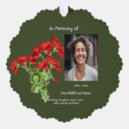 Christian Memorial Keepsake Geranium Flower オーナメントカード (正面)