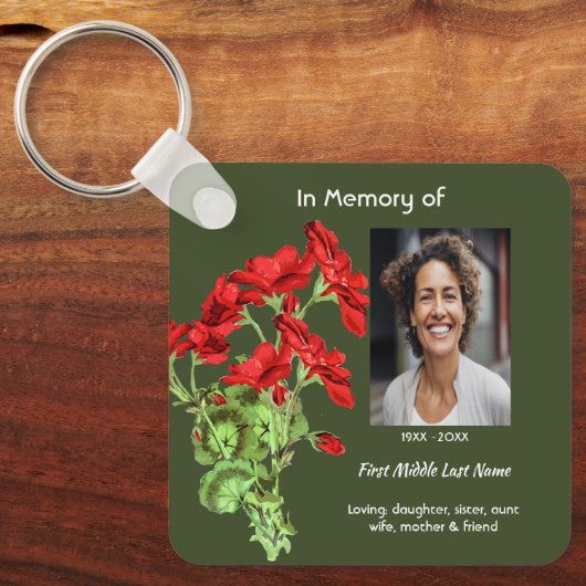 Christian Memorial Keepsake Geranium Flower キーホルダー (正面)