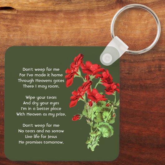 Christian Memorial Keepsake Geranium Flower キーホルダー (裏面)