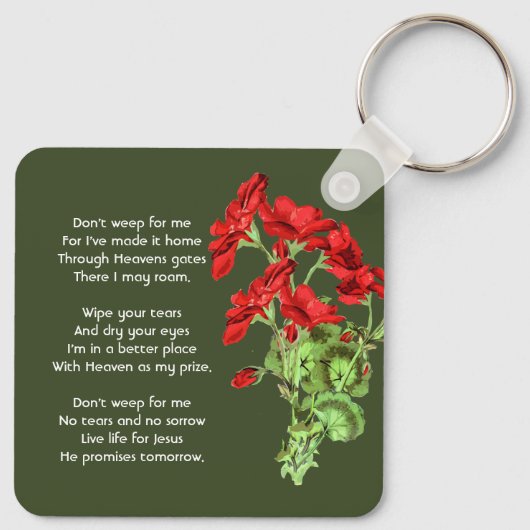 Christian Memorial Keepsake Geranium Flower キーホルダー (裏面)