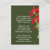 Christian Memorial Keepsake Geranium Flower 名刺 (裏面)