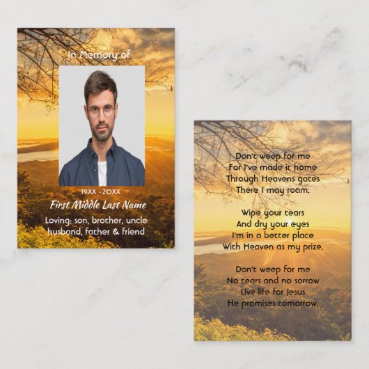 Christian Memorial Keepsake Golden Sunrise 名刺 (正面/裏面)