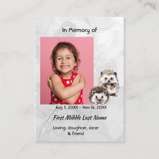 Christian Memorial Keepsake Hedgehog Children 名刺 (正面)