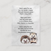 Christian Memorial Keepsake Hedgehog Children   名刺 (裏面)