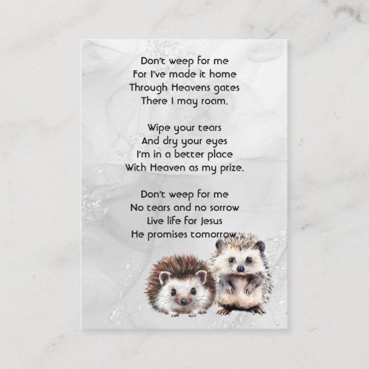 Christian Memorial Keepsake Hedgehog Children   名刺 (裏面)