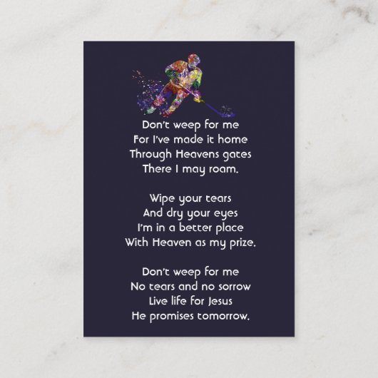 Christian Memorial Keepsake Hockey Player Sport 名刺 (裏面)