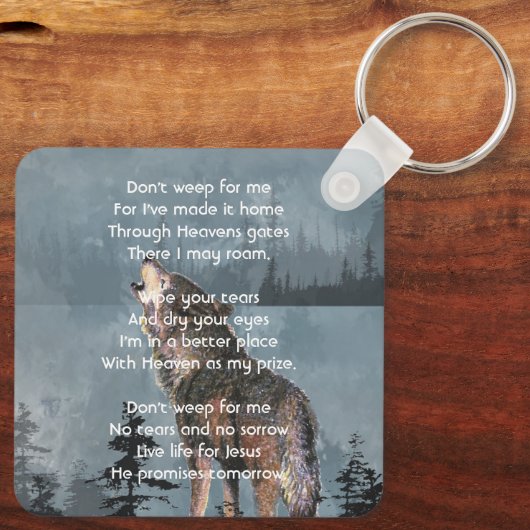 Christian Memorial Keepsake Howling Wolf Art キーホルダー (裏面)