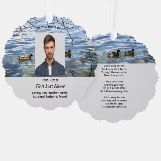 Christian Memorial Keepsake Lake Ducks Birds オーナメントカード (正面/裏面)