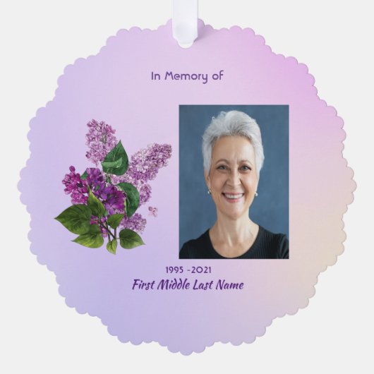 Christian Memorial Keepsake Lilac Garden Flower  オーナメントカード (正面)