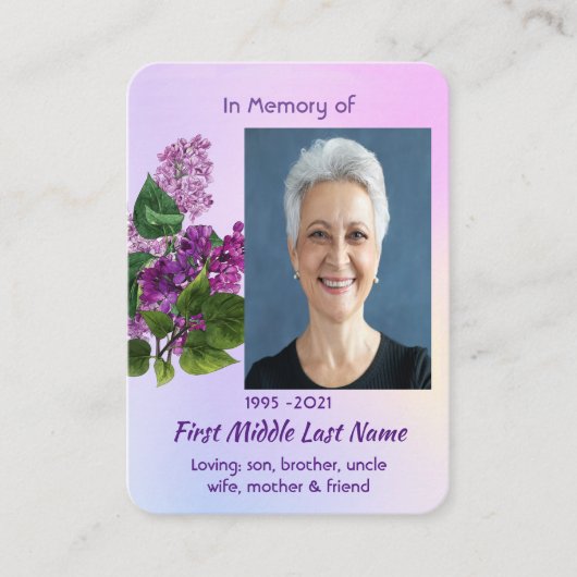 Christian Memorial Keepsake Lilac Garden Flower  名刺 (正面)