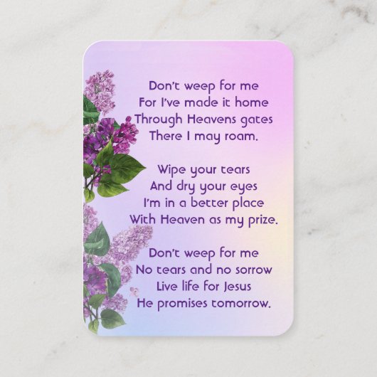 Christian Memorial Keepsake Lilac Garden Flower  名刺 (裏面)
