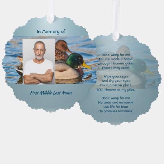 Christian Memorial Keepsake Mallard Ducks Bird オーナメントカード (正面/裏面)