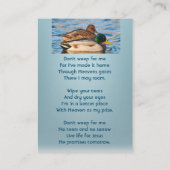 Christian Memorial Keepsake Mallard Ducks Bird 名刺 (裏面)