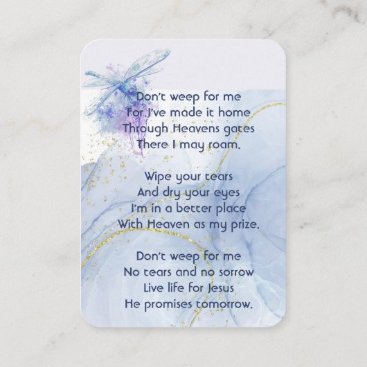 Christian Memorial Keepsake Memorial Dragonfly  名刺 (裏面)