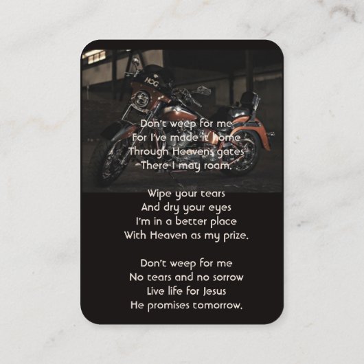 Christian Memorial Keepsake Motorcycle Biker 名刺 (裏面)
