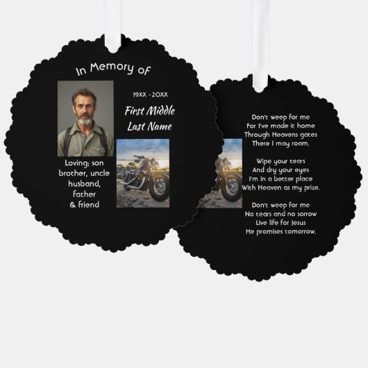 Christian Memorial Keepsake Motorcycle Chopper オーナメントカード (正面/裏面)