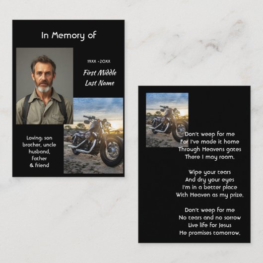 Christian Memorial Keepsake Motorcycle Chopper 名刺 (正面/裏面)