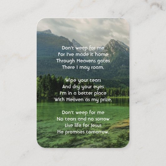 Christian Memorial Keepsake Mountain Lake 名刺 (裏面)