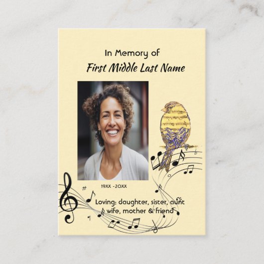 Christian Memorial Keepsake Music Bird 名刺 (正面)