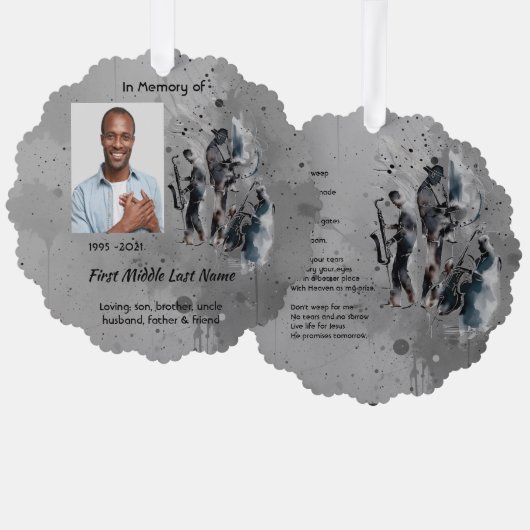 Christian Memorial Keepsake Music Jazz Band オーナメントカード (正面/裏面)