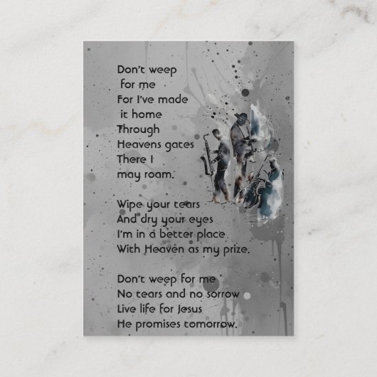 Christian Memorial Keepsake Music Jazz Band 名刺 (裏面)