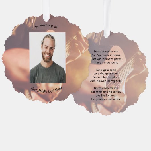 Christian Memorial Keepsake Musician Piano Guitar オーナメントカード (正面/裏面)