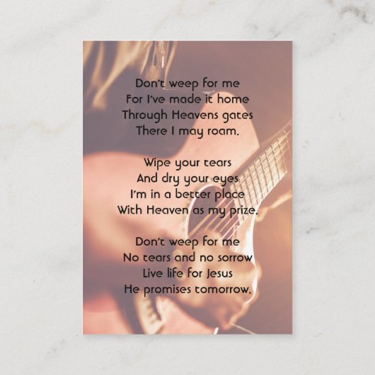 Christian Memorial Keepsake Musician Piano Guitar 名刺 (裏面)