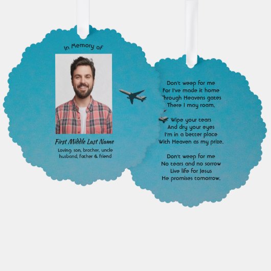 Christian Memorial Keepsake Pilot Airplane Flying オーナメントカード (正面/裏面)