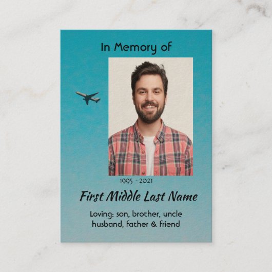 Christian Memorial Keepsake Pilot Airplane Flying 名刺 (正面)