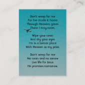 Christian Memorial Keepsake Pilot Airplane Flying 名刺 (裏面)