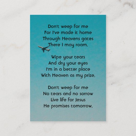 Christian Memorial Keepsake Pilot Airplane Flying 名刺 (裏面)