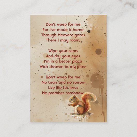 Christian Memorial keepsake Red Squirrel 名刺 (裏面)