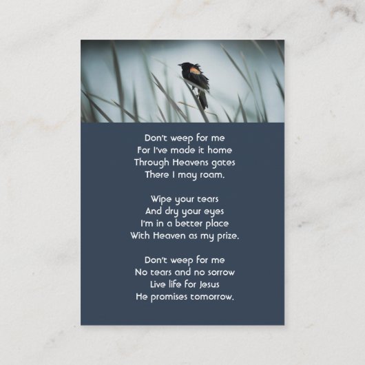 Christian Memorial Keepsake  Red-wing Blackbird 名刺 (裏面)