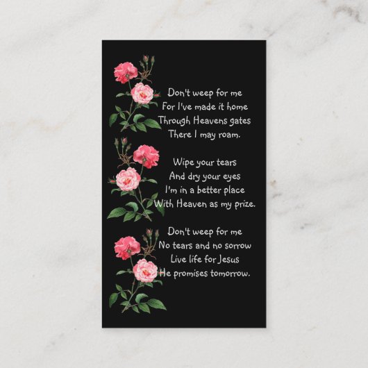 Christian Memorial Keepsake  Roses Garden Flowers 名刺 (裏面)