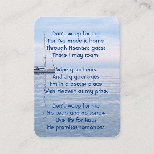 Christian Memorial Keepsake Sailboat Calm Water 名刺 (正面)