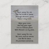 Christian Memorial Keepsake Sandpiper Shore Bird 名刺 (裏面)