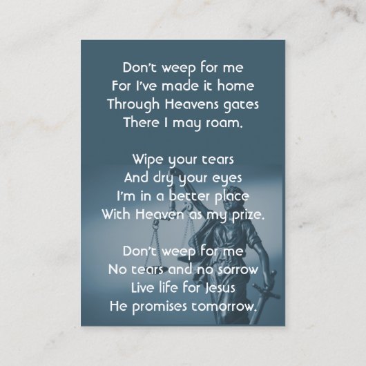 Christian Memorial Keepsake Scales Justice Law 名刺 (裏面)