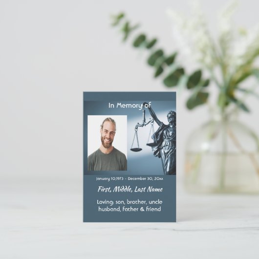 Christian Memorial Keepsake Scales Justice Law 名刺 (スタンド正面)