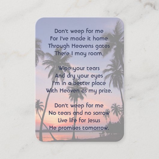 Christian Memorial Keepsake Tropical Beach  名刺 (正面)