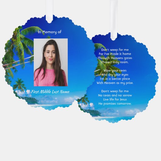 Christian Memorial Keepsake Tropical Beach Exotic オーナメントカード (正面/裏面)